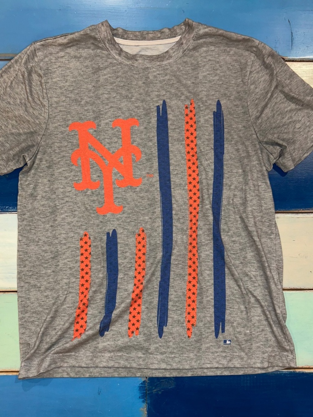 New York Mets MLB Gray Orange Blue Graphic T-Shirt Youth XL